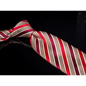 Countess Mara 100% Silk Tie Red Gray Striped Mens Designer Necktie